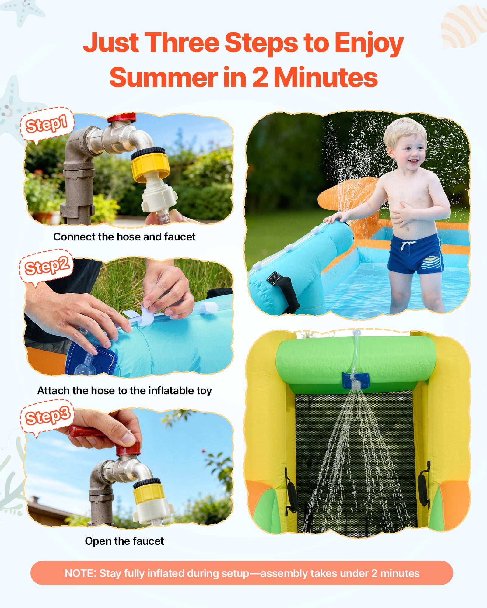 VEVOR Inflatable Bounce House, 14.9 x 12.8 x 7.8 ft Inflatable Bounce House Water Slide, Bouncer Castle with Castle Bounces, Tall Slide, Splash Pool & Pretend Market Booth,for 3 to 4 Kids Ages 3 to 8