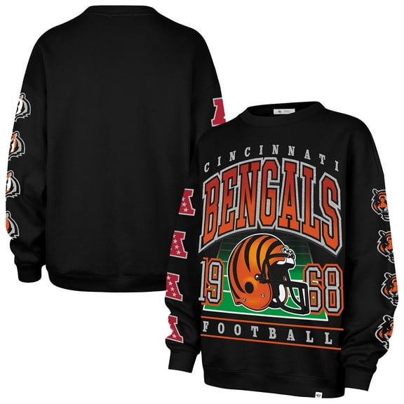 Women's '47  Black Cincinnati Bengals Go Big Oversized Pullover Sweatshirt