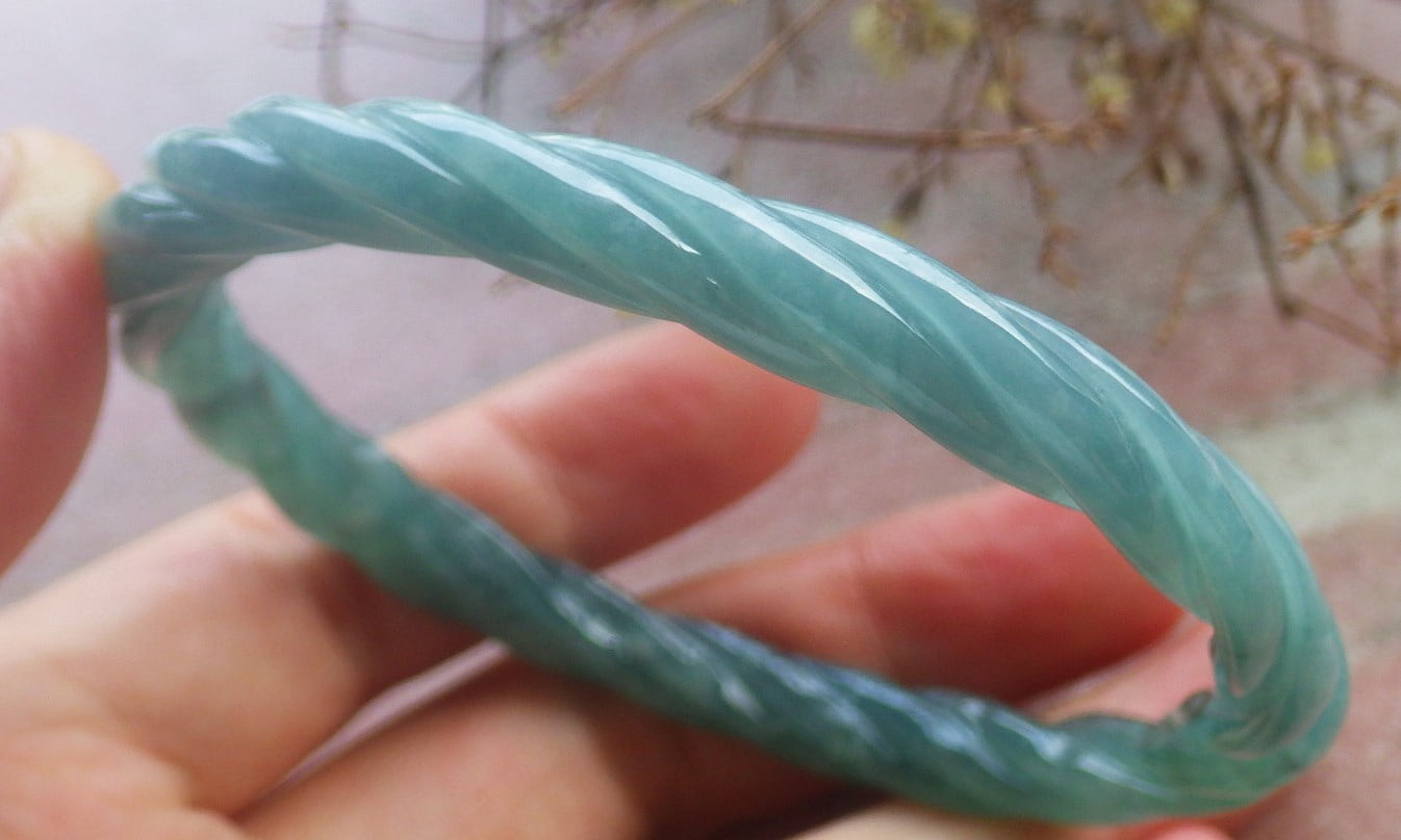 Icy Green Natural A JADE Jadeite Knotted Bangle Bracelet 59 mm 705002