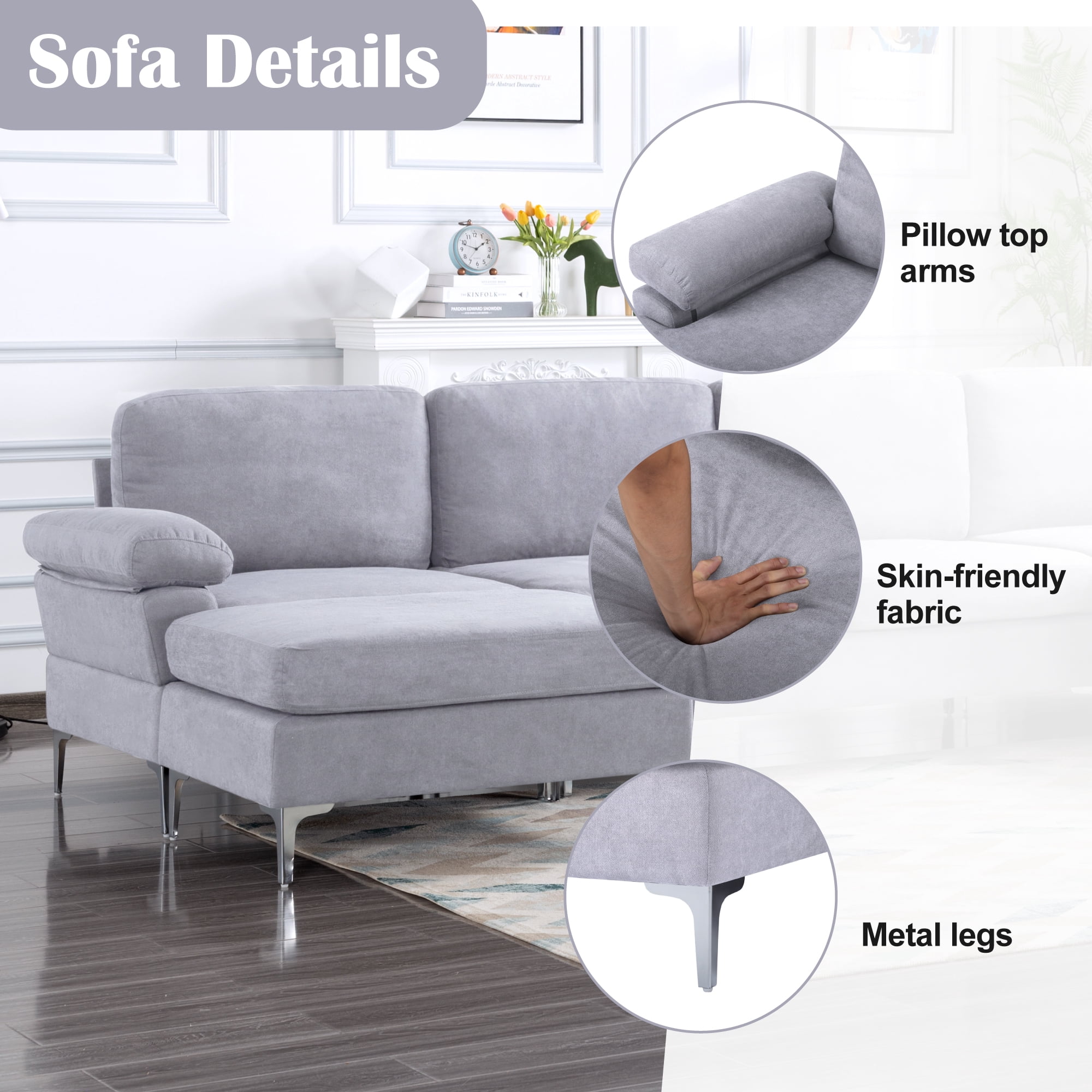 Oversized U-Shaped Sectional Sofa Couch,Convertible Modular Sofa,Upholstered Sleeper Sofa Couches with Reversible Chaise Lounge and Movable Ottomans for Living Room,Light gray