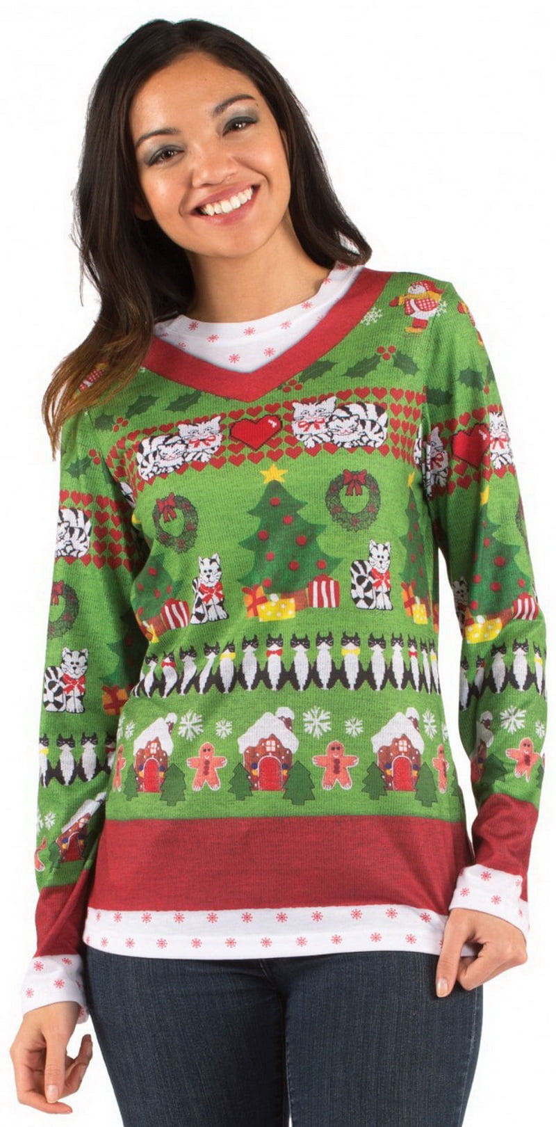Faux Real F113254 Ladies Ugly Christmas Sweater TShirt CostumeXXL