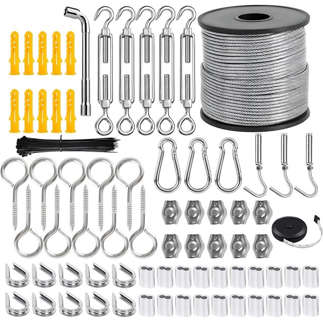 Cable de Acero Inoxidable, Kit de Cuerda de Alambre con Tensores para Cables de Alambre, Cuerda Inoxidable, Kit De Tensor para Colgar Luces Valla de Jardín Alambre de Enrejado