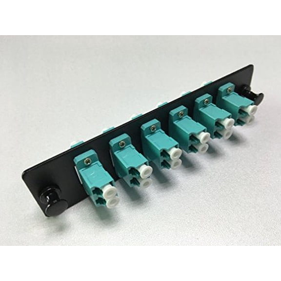 RiteAV LGX Footprint LC Adapter Panel, 6 Ports, Loaded w/6 LC Duplex OM3 10Gig Multimode Adapters, Black