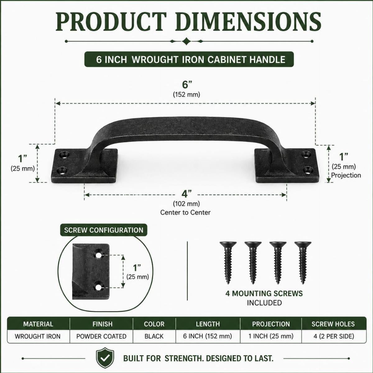 Renovators Supply 10 Pack Cabinet Handles 6" Black Wrought Iron Drawer Pulls/Kitchen Cabinet Handles w/Screws