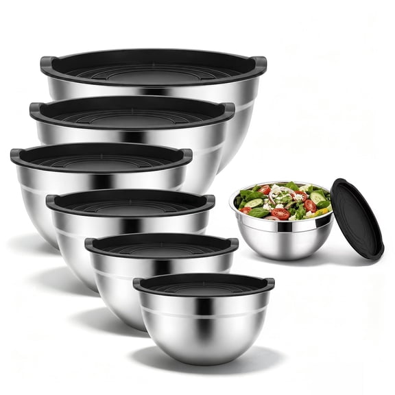 7-Piece Stainless Steel Mixing Bowl Set with Lids, Stackable Bowls 0.7QT to 5QT for Baking, Food Prep and Daily Serving
