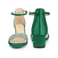 thumbnail image 5 of BLISSFUL STEP Satin Rhiness Open Toe Block Heel Sandals for Women Dark Green (Size 7.5), 5 of 6