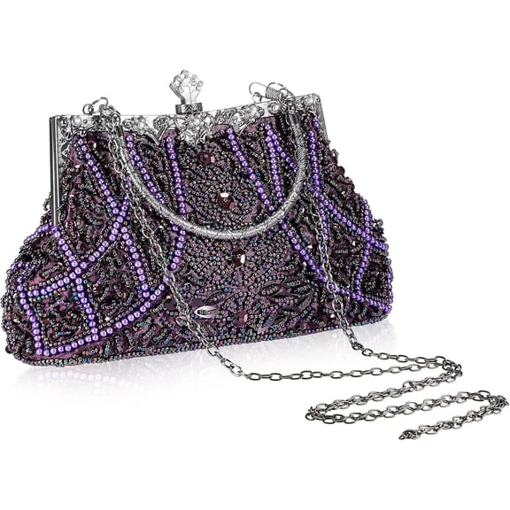 1920s Vintage Beaded Clutch Evening Bag, Pearl and Rhinestone Purse for Women Bride Wedding Guest, Graduation Prom Party Clutch-multicolor-