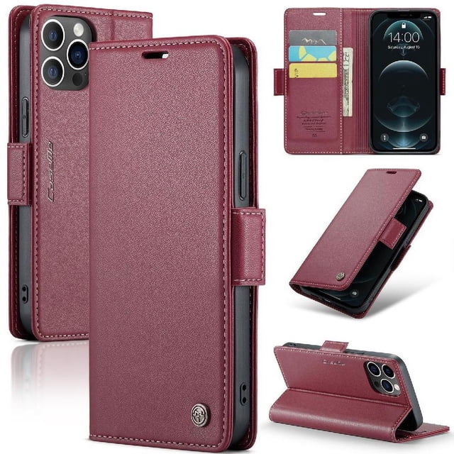 Funda tipo cartera iPhone 12 Pro Max con cierre magnético, RFID, tarjetero, soporte, carga inalámbrica