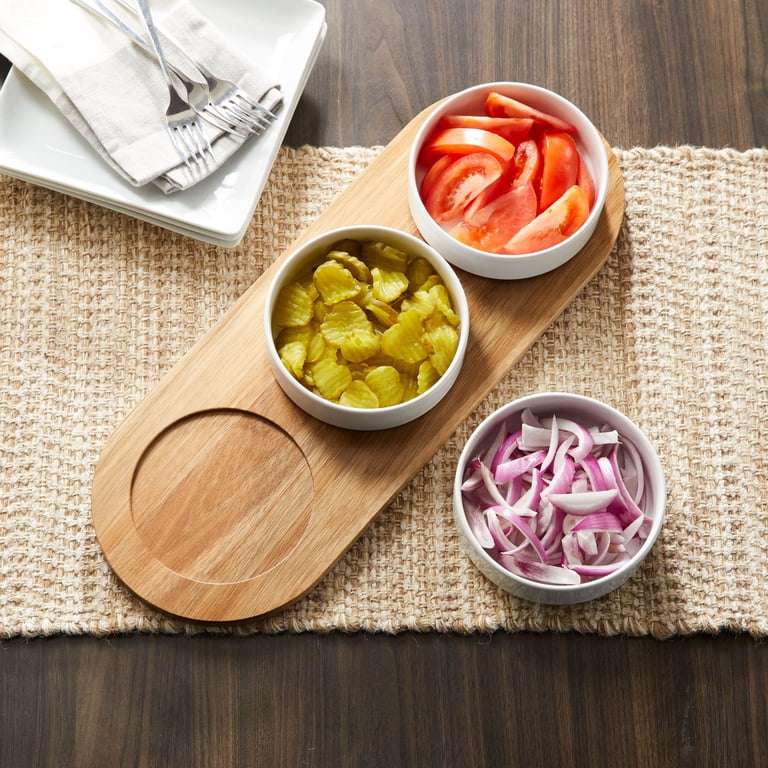 Better Homes & Gardens Acacia Wood Tray and Ceramic Bowl Set for