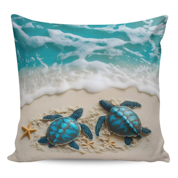 Waterproof Outdoor Throw Pillows with Inserts 16"x16", Blue Coastal Turtle Soft Decorative Pillowcases for Couch Bedroom, Nautical Beach Ocean Starfish Pillow Covers for Sofa Living Room