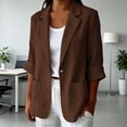 thumbnail image 2 of LEKODE Women Cotton Linen Single Button Blazer, Notched Lapel 3/4 Cuffed Roll Sleeve Loose Casual Suit Jacket with Dual Front Storage Pockets Brown L, 2 of 6