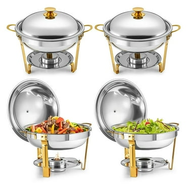 Chafing Dish Buffet Set Round 5Qt Stainless Steel Food Warmers with Lids, 4 Pack