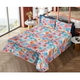 thumbnail image 4 of Ambesonne Botanical Fitted & Flat Sheet with Shams 4 Pcs Set, Spring Season Love Dots, Queen, Coral Sky Blue and Peach, 4 of 5