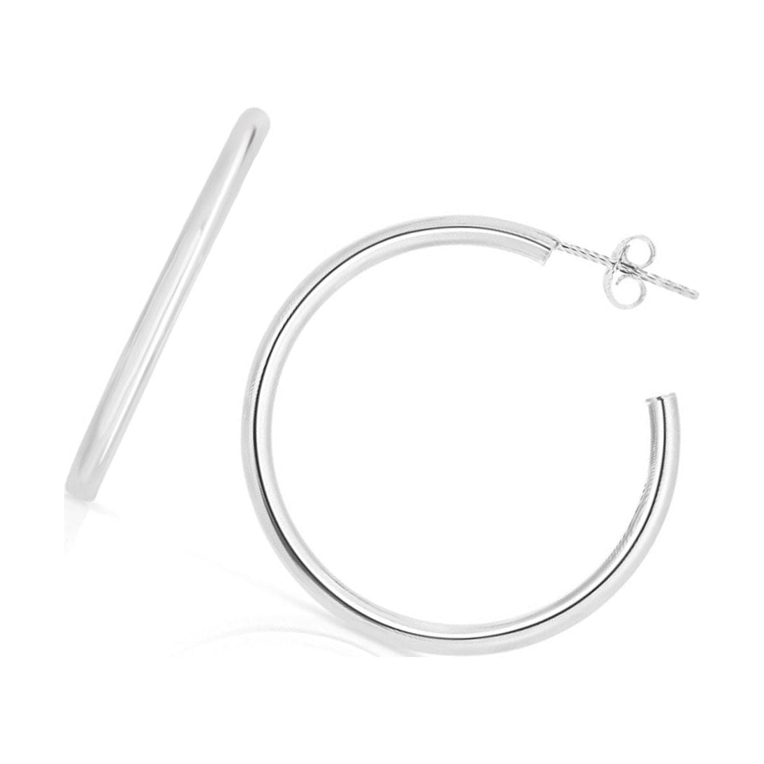 JewelStop Sterling Silver Polished Finish 40mm Round Tube C Hoop Earrings with Push Back closure.