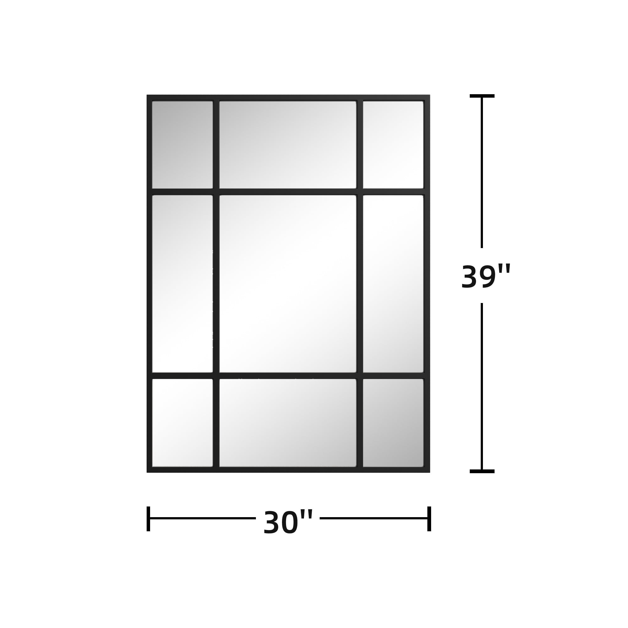 MAYEERTY 39×30in Metal Rectangular Black Windowpane Hanging Mirror for Living Room Wall Decor