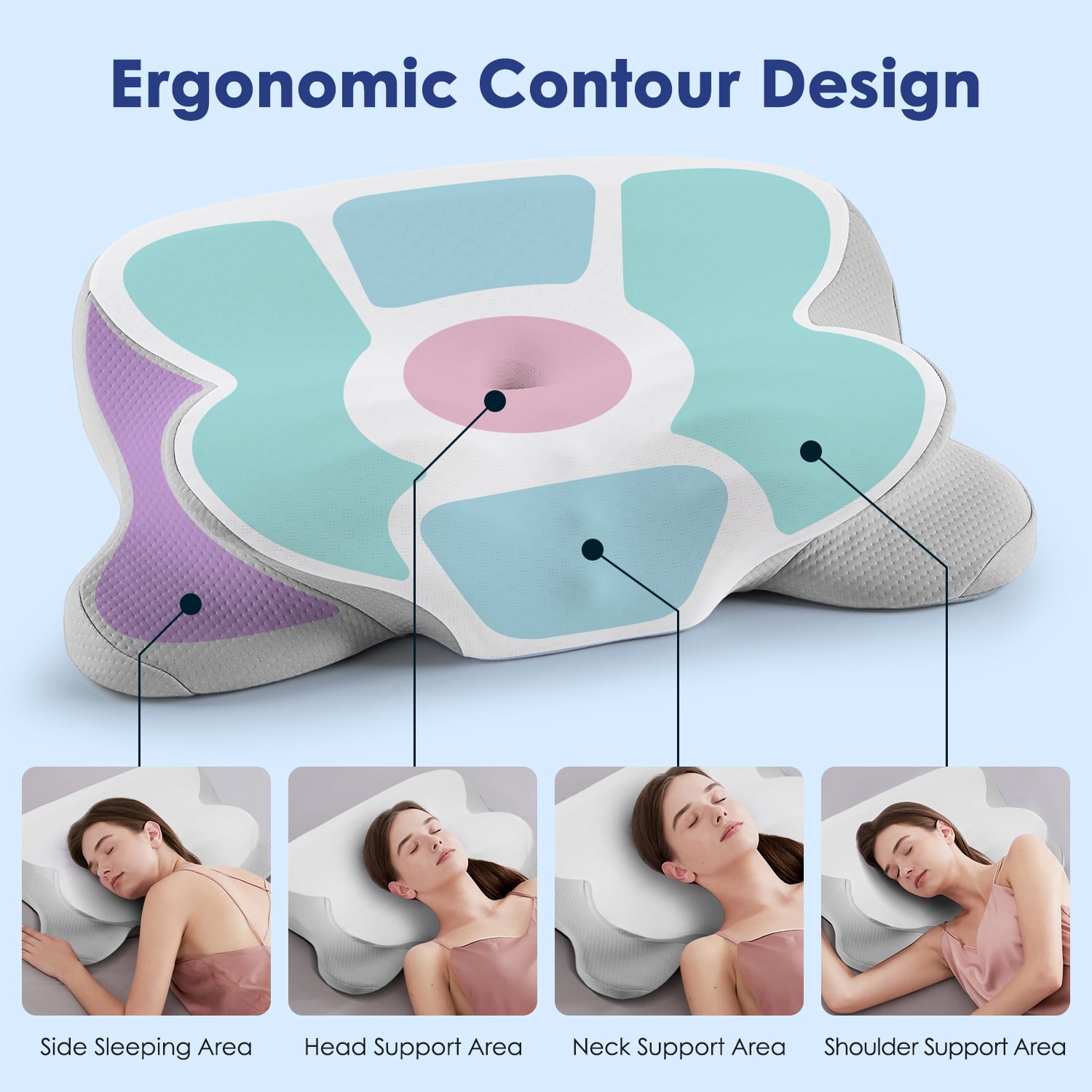 KAIPARA Cervical Neck Pillow for Pain Relief, Orthopedic Bed Pillows for Sleeping, Contour Memory Foam Pillow for Side Back Stomach Sleepers, Cooling Neck Support Pillow