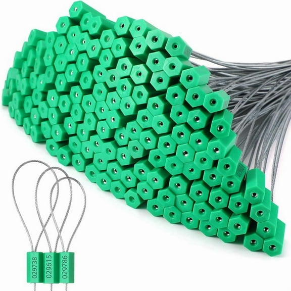 100 Pcs Steel Security Cable Seals 11.8 Inch Numbered Anti Tamper Shipping Seal Disposable Self Locking Numbered Tag B,100 Pcs x Steel Security Cable Seals,Green