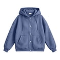 thumbnail image 6 of Trendfront Womens Snap Button Hooded Jacket Long Sleeve Longline Sweatshirt Front Closure With Side Pockets Relaxed Casual Wear, 6 of 6