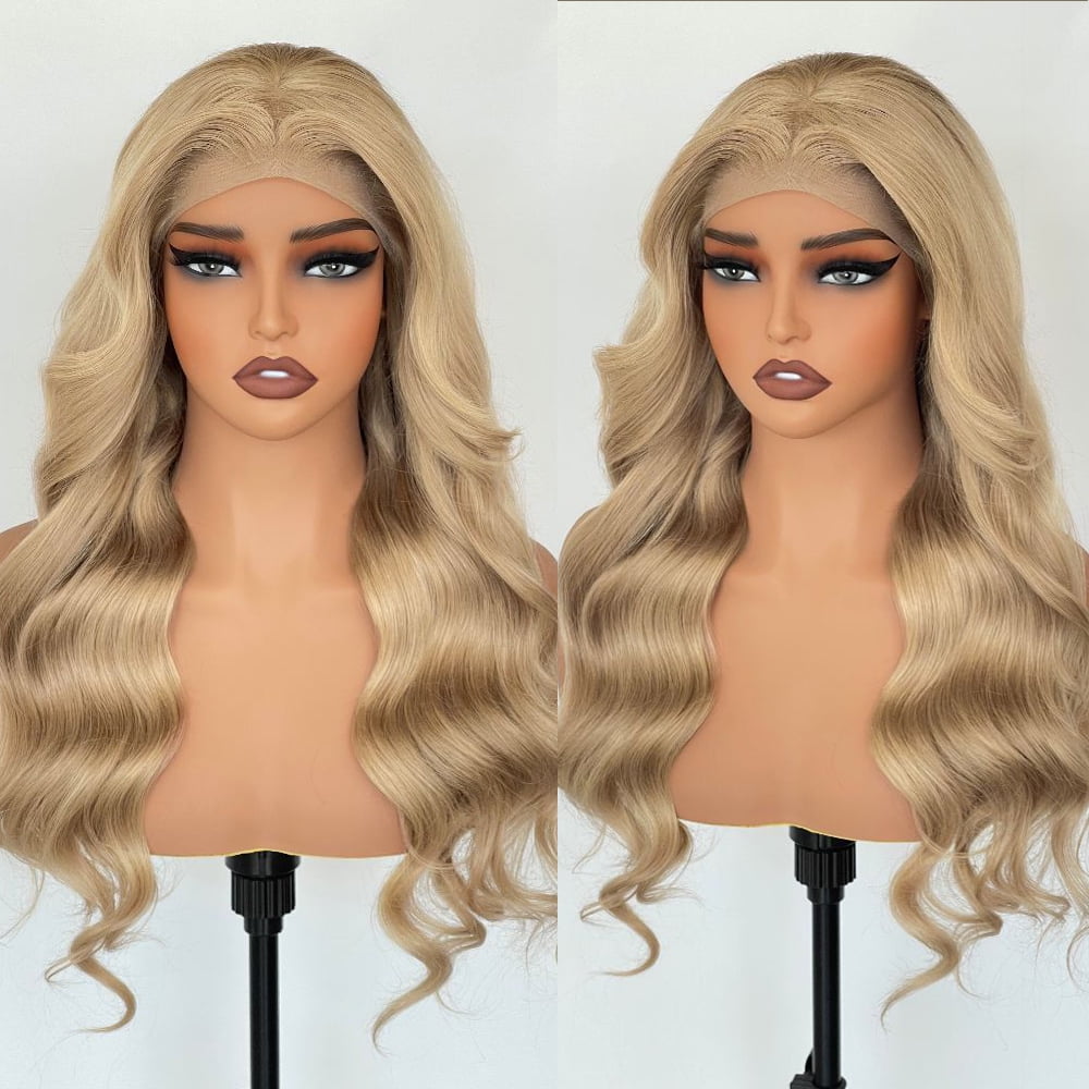 Mscathy Frosted Wheat Blonde Colored Raw Human Hair 13x4 Lace Front Wig With Natural Hairline 180% Density 22Inch Loose Body Wave Brazilian Remy Hair Wig For Women