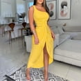 thumbnail image 3 of TAGOLD Womens Summer Tops,Women's Summer Solid Strapless Long Dress Beach Split Dress Party Club Dress Yellow M, 3 of 6