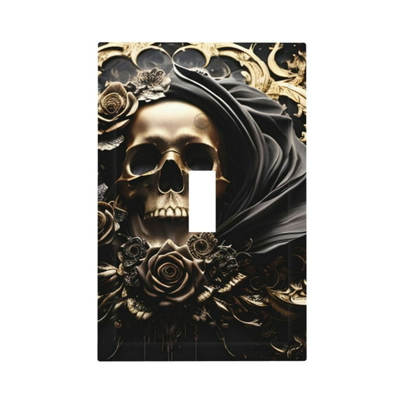 Kdxio Gold Rose Skull Decorator Light Switch or Receptacle Outlet Wall Plate Decorator Wall Plate Child Safe Outlet Cover-Style T