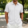 thumbnail image 2 of Domzest Men's Button Down Shirts Short Sleeve Collared Shirt Summer Casual Striped Textured Beach Shirt White S, 2 of 8