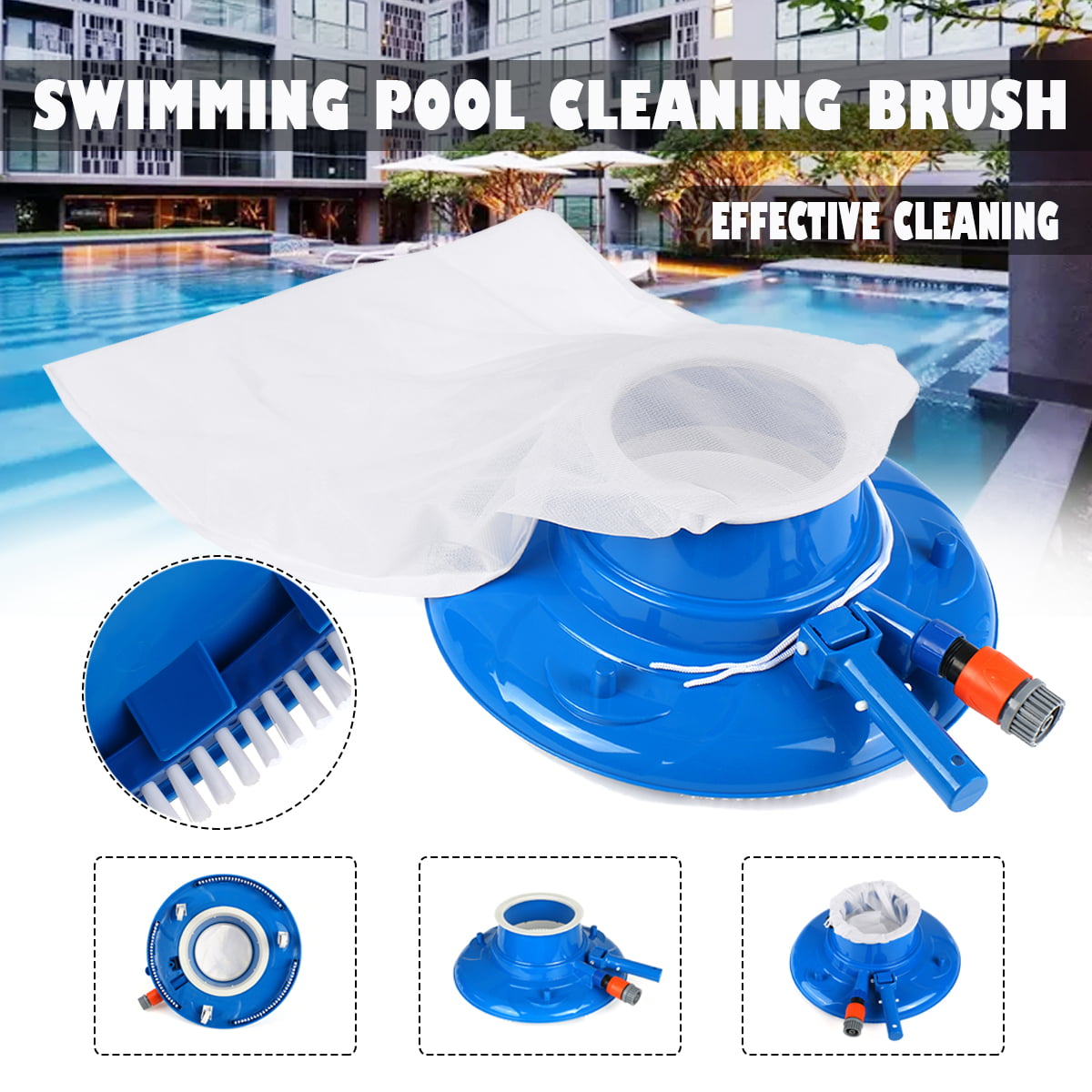 Heavy Duty Pool Spa Leaf Eater/gulper Vacuum Cleaner with Brush, Bag, Wheels, Suitable for any standard telescopic rod