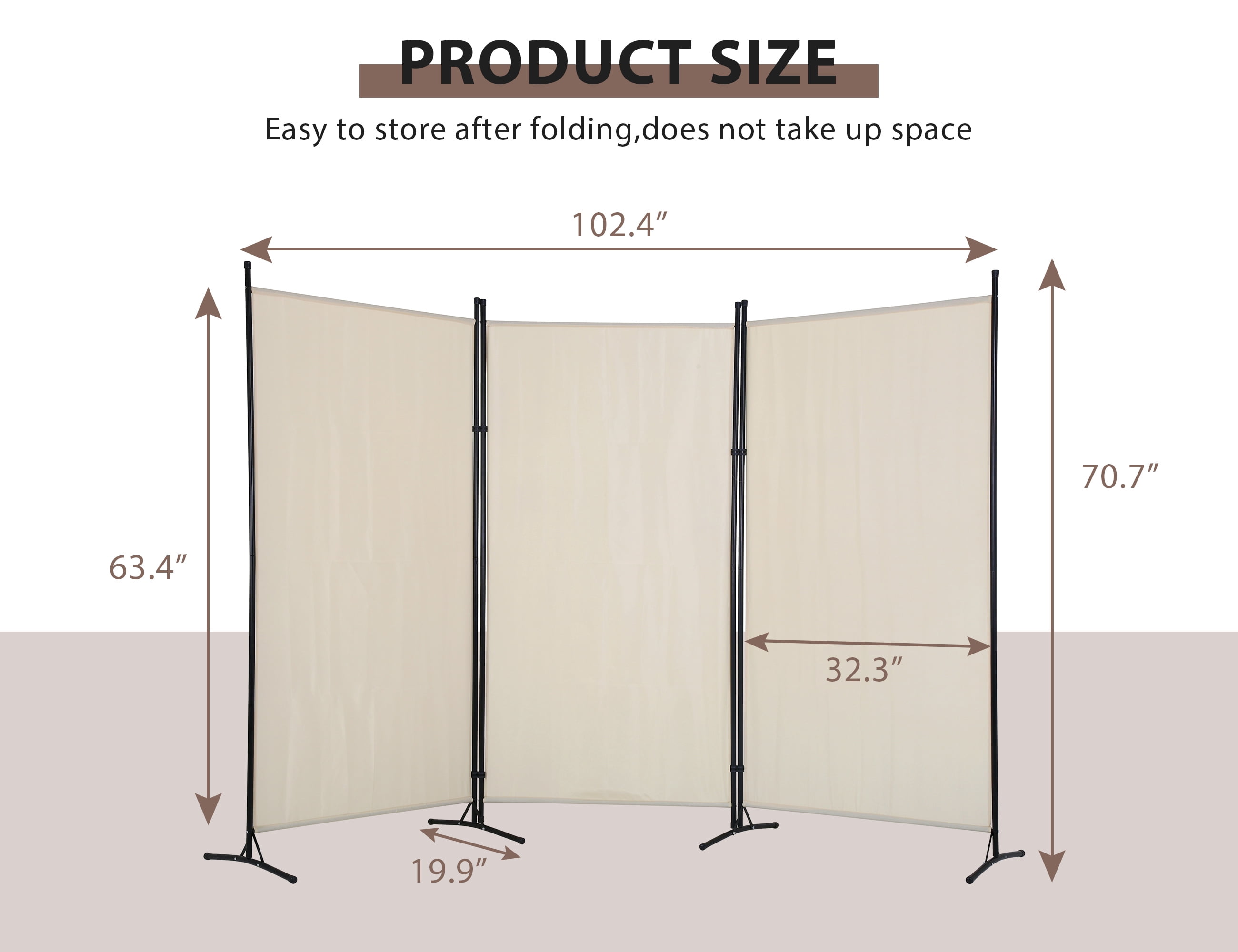 YRLLENSDAN Room Dividers Screen with 3 Panels, Temporary Wall Partitions and Dividers Freestanding  Folding Privacy Screen for Room Bedroom Metal Frame Portable Wall Divider Room Separation