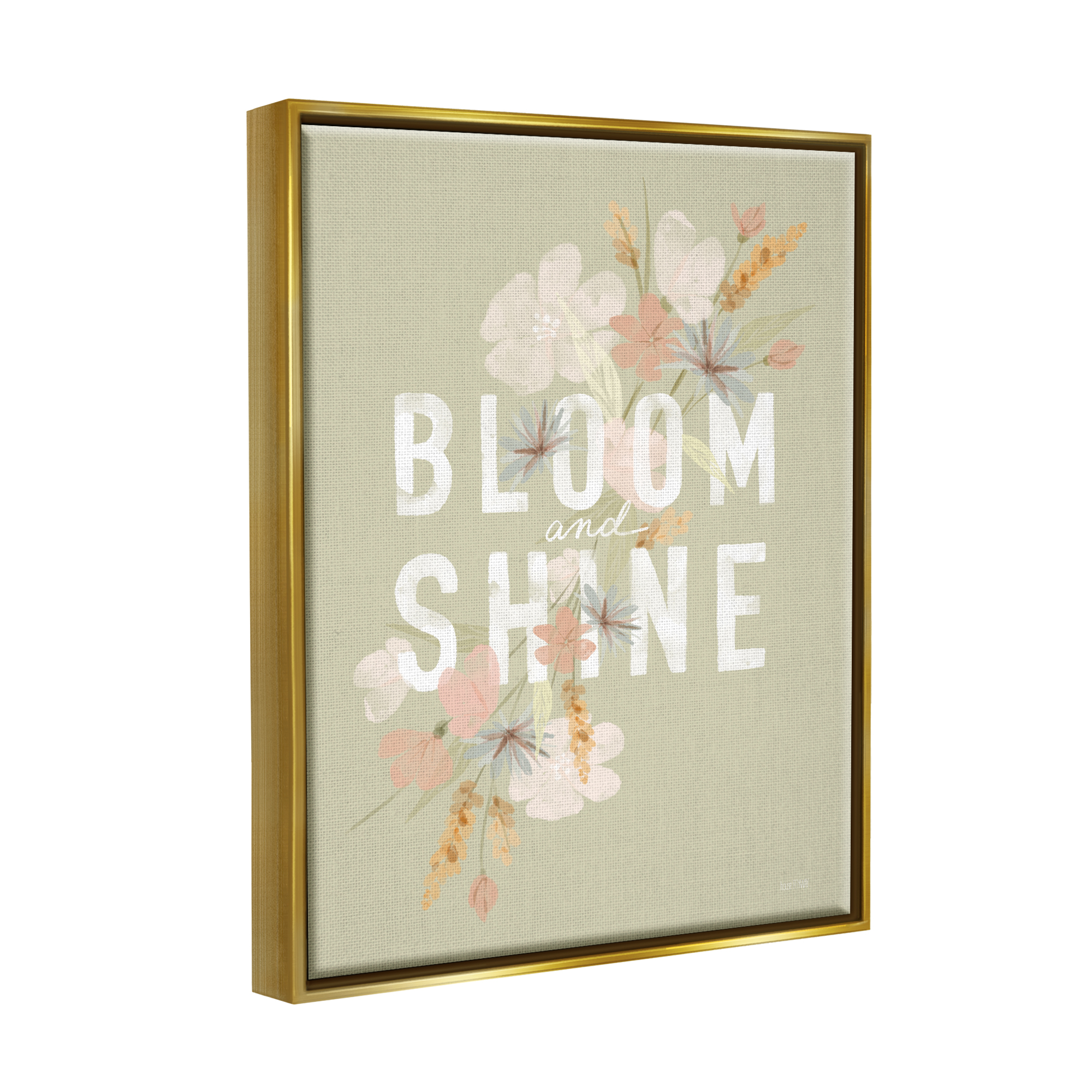 Stupell Industries Bloom & Shine Floral Herbs Botanical & Floral Painting Gold Floater Framed Art Print Wall Art, 25 x 31
