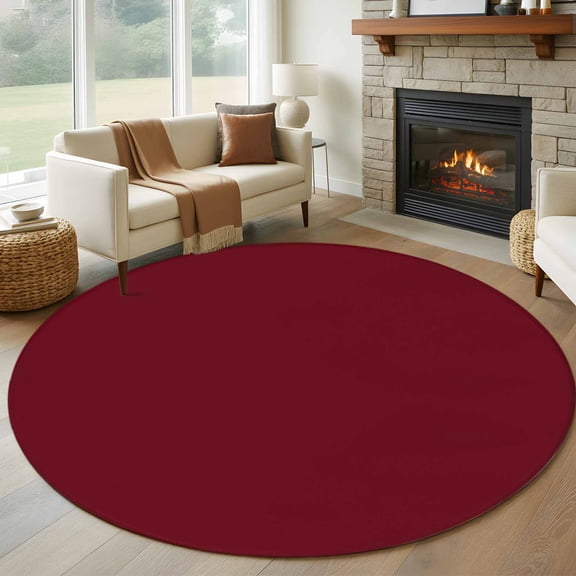 Solid Color 7FT Round Area Rugs for Living Room Wine Red Ultra-Thin Non-Slip Round Rugs Machine Washable Low Pile Circle Carpet for Bedroom Kitchen Nursery