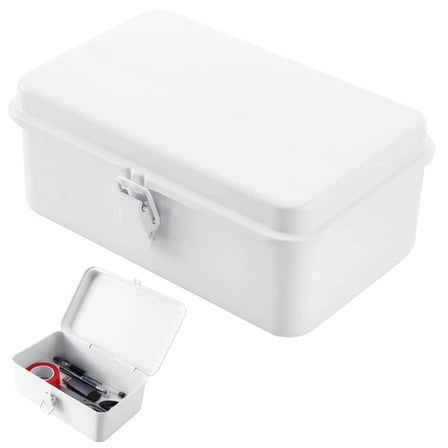 Steel Storage Box with Hinged Lid, 7.9x5.1 Inch Metal Organizer Box for Office Supplies, Jewelry, Tools - Rust Resistant with Toggle Latch