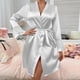 thumbnail image 1 of Karight Women's Satin Robes Ruffled Sleeve Silk Robe Short Kimono Bride Bathrobes Lace Trim Loungewear with Pockets, 1 of 8