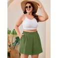 thumbnail image 2 of SHOWMALL Women's Plus Shorts Casual Loose High Waist Summer Beach Shorts Vacation Outfits Olive Green 5X, 2 of 10
