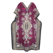 Mogul Women Maxi Kaftan Pink Dashiki Print Kimono Style Beach Cover up Caftan Dress