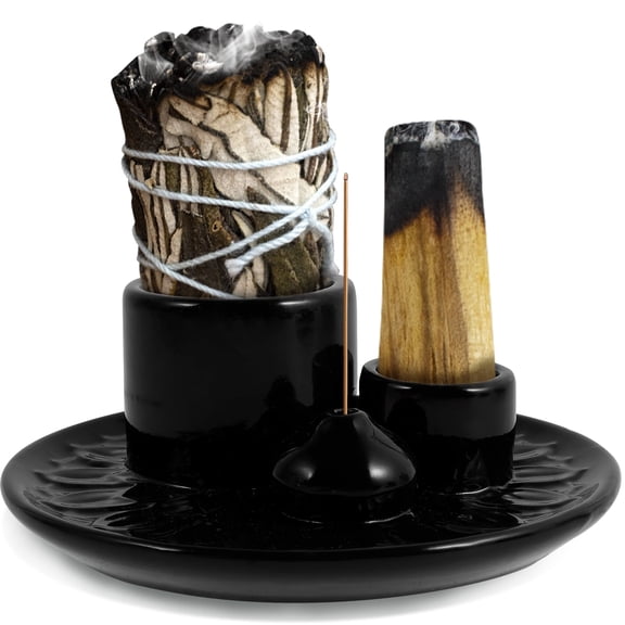 Duety Palo Santo Holder,Multi-Purpose Handmade Ceramic Incense Burner for Palo Santo Incense Sticks, Sage Holder for Burning, Ash Catcher Tray for Meditation Yoga Room
