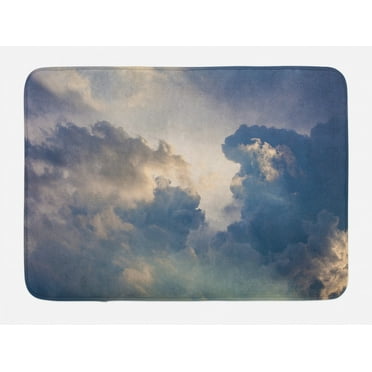 Clouds Bath Mat, Majestic Rain Storm Clouds over the Sky High above the Ground Environment Scenery, Non-Slip Plush Mat Bathroom Kitchen Laundry Room Decor, 29.5 X 17.5 Inches, Blue White, Ambesonne