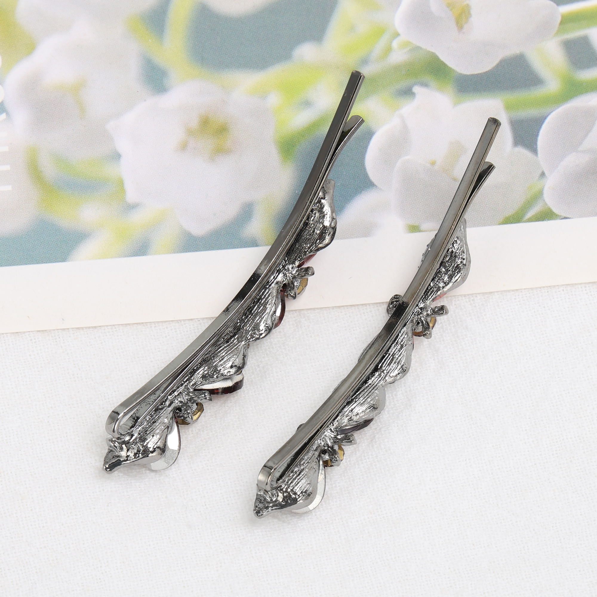 Unique Bargains Rhinestone Bow Bobby Pin Set 2 Hairstyles Wine Red, Black