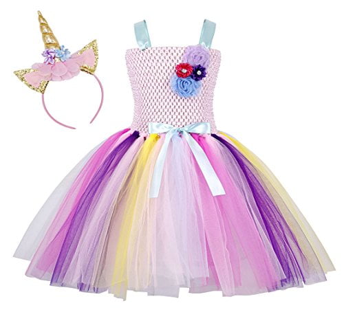 Cotrio Unicorn Dresses Rainbow Tulle 