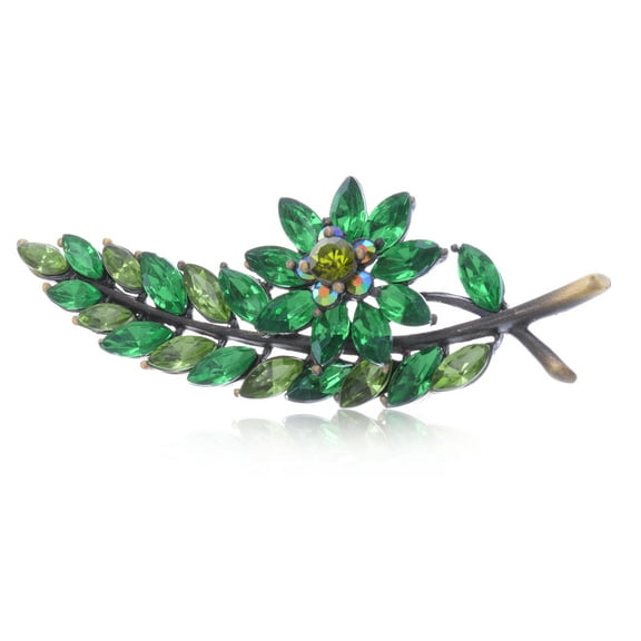 Antique Inspired Emerald Peridot Green Crystal Christmas Holly Leaf Flower Tree Brooch Pin