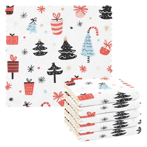 6 Pieces of Kitchen Towels 11x11Inch Kitchen Dish Cloths Kitchen Dish Towels Reuseable Cleaning Cloths Christmas Lovely Tree