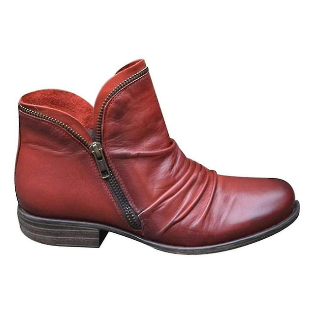 Botas de tacón bajo con tacón grueso y cremallera doble para mujer, botas informales de punta redonda para uso diario
