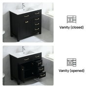 Wonline 36inch Bathroom Vanity Cabinet Modern Design Drawer and Mirror Black