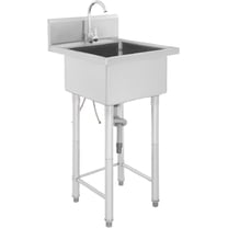 Free Standing Deep Sinks for Laundry Room Stainless Steel Single Bowl Kitchen Sink with Hot and Cold Faucet Commercial Utility Sink with Backsplash for Garage Bathroom