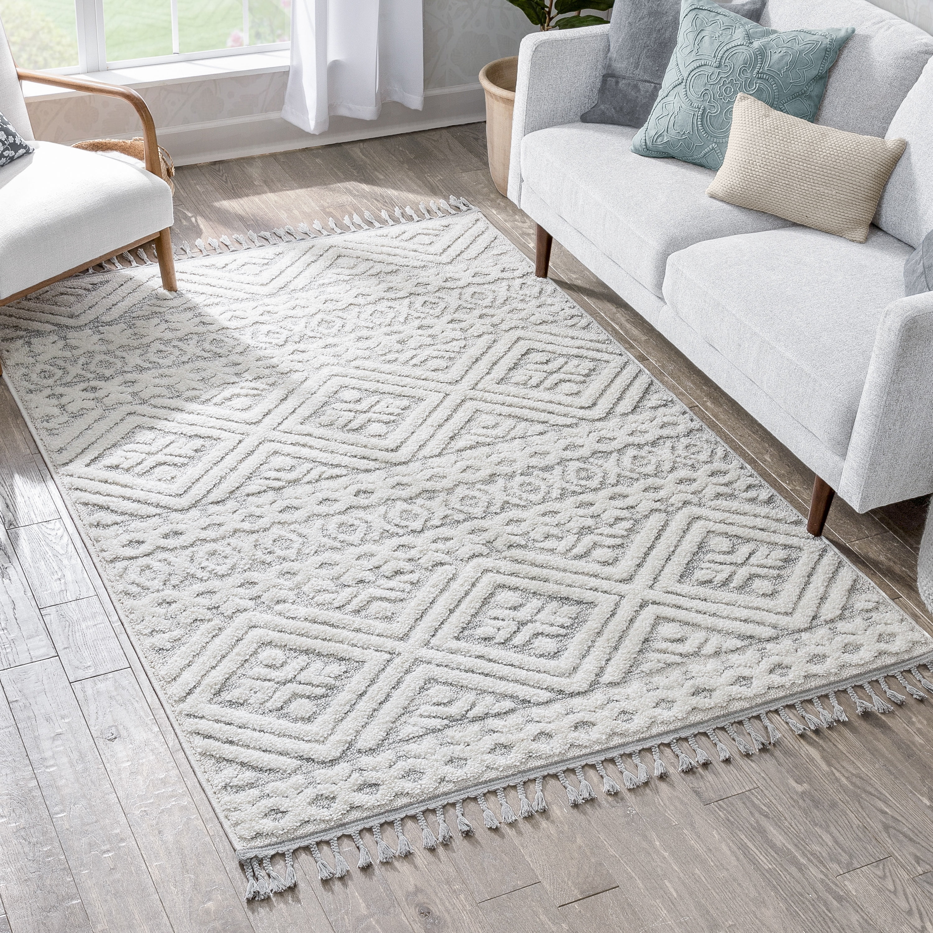 Well Woven Salem Eliana Tribal Geometric Chevron pattern Cream High-Low Textured 7'10" x 9'10" Area Rug