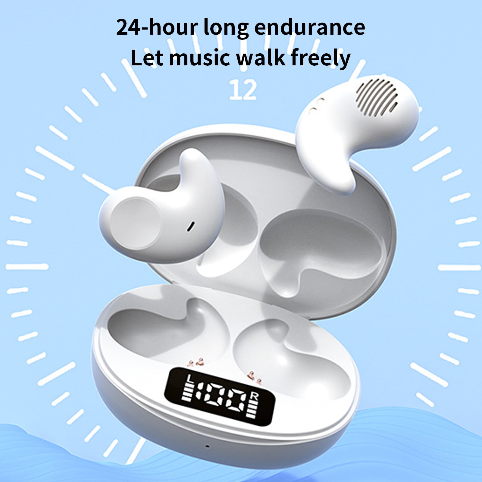 Bluetooth Headphones True Wireless Earbuds 60H Playback LED Power Display Earphones with Wireless Charging Case IPX5 Waterproof in-Ear Earbuds with Mic for TV Smart Phone Laptop Computer Sports,White