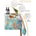 thumbnail image 2 of Summer Coastal Table Cloth, Waterproof Tablecloth for Square Tables, Watercolor Corals Shells Starfish Green Plaid Reusable Washable Fabric Table Cover for Restaurant Kitchen Dining Tables 60"x60", 2 of 9
