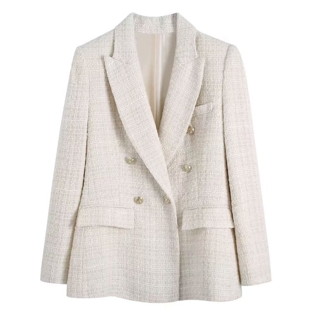 TRAF-Chaqueta de Tweed con doble botonadura para mujer, abrigo Vintage de manga larga con bolsillos y solapa, prendas de vestir exteriores elegantes