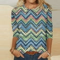 thumbnail image 4 of Womens 3/4 Sleeve Tops Geometric Printed Crew Neck T Shirts Summer Fall Casual Basic Tees Plus Size Tshirts (S, Blue 01), 4 of 5