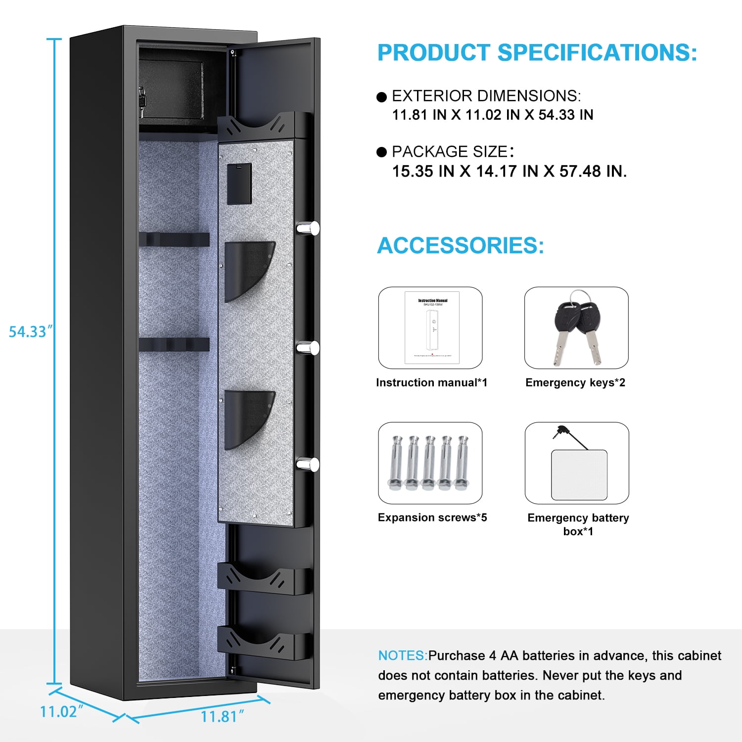 Riflevault 5–8 Gun Safe with Combination Lock, Fireproof & Anti-Theft Steel Rifle Cabinet for Shotguns, Adjustable Shelves, Silent Alarm Mode