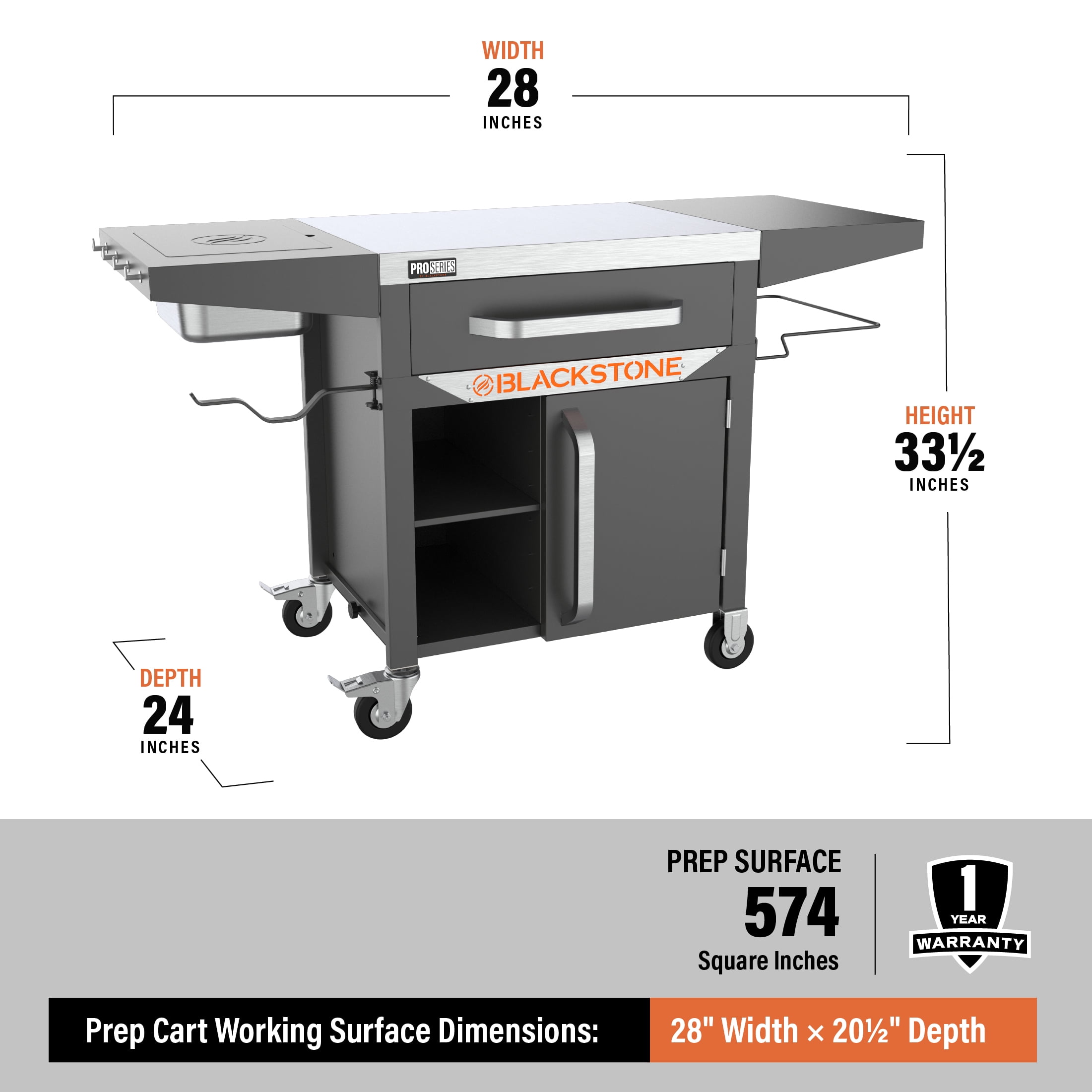Blackstone ProSeries 28" Serve and Store Prep Grill Cart with Cabinet in Black